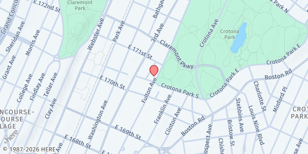 Map showing Community Action for Human Services - Page Apartments at 1455 Fulton Avenue, Morrisania, NY