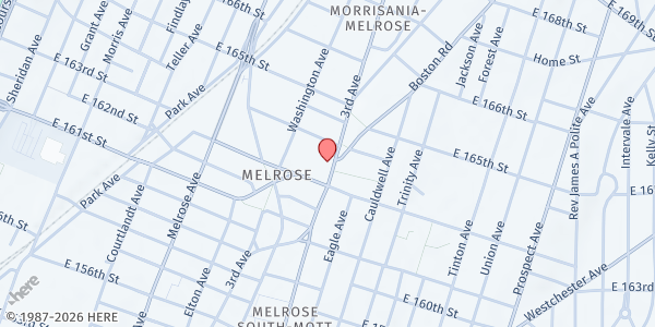 Map showing Gospel Hill Baptist Church at 3265 Third Avenue, Morrisania, NY