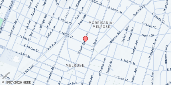 Map showing New Zion Pilgrim Baptist Church at 1040 Washington Avenue, Morrisania, NY