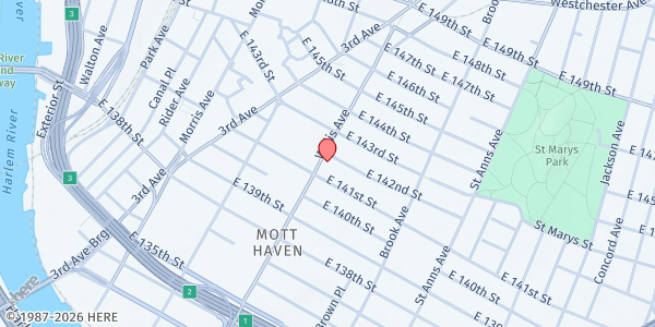 Map showing Abraham House, Inc. at 340 Willis Avenue, Mott Haven, NY