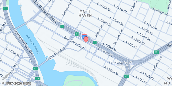 Map showing Door of Salvation Ministries at 460 East 134th Street, Mott Haven, NY