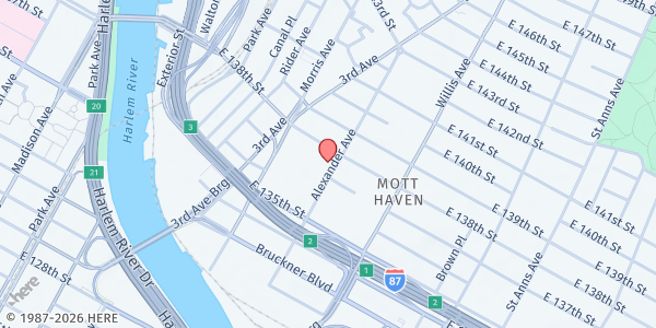 Map showing EHBB @ Mitchell Houses at 215 Alexander Avenue, Mott Haven, NY