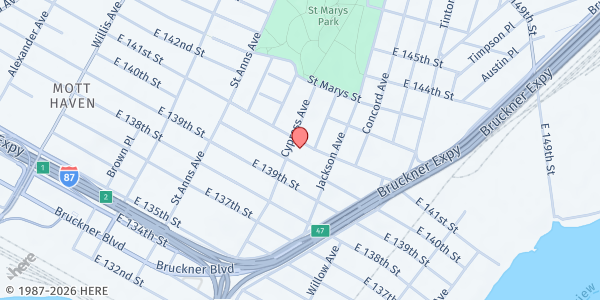 Map showing EHBB NYC @ Diego Beekman Mutual Housing at 694 East 141st Street, Mott Haven, NY