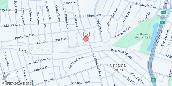 Map showing Bowen Memorial Baptist Church at 14 North Columbus Avenue, Mount Vernon, NY