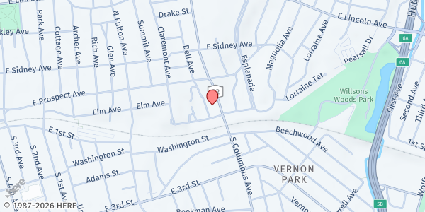 Map showing Bowen Memorial Baptist Church Outreach Program Food Pantry at 14 North Columbus Avenue, Mount Vernon, NY