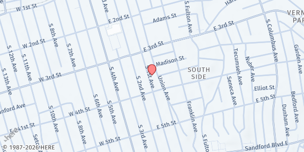 Map showing Church of God - GOOD SHEPHERD CHURCH FOOD PANTRY at 245 SOUTH FIRST AVENUE, MOUNT VERNON, NY