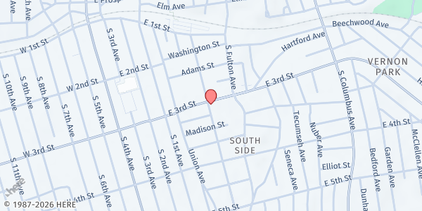 Map showing CHURCH OF GOD OF PROPHECY FOOD PANTRY at 140 EAST 3RD STREET, MOUNT VERNON, NY