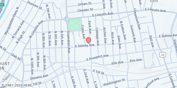 Map showing Church of the ASCENSION FOOD PANTRY at 104 PARK AVE, MOUNT VERNON, NY