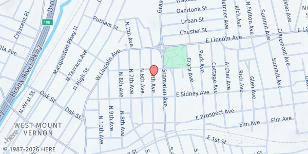Map showing FIRST REFORMED CHURCH FOOD PANTRY at 135 SOUTH 5th AVENUE, MOUNT VERNON, NY