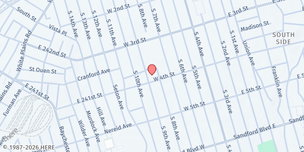 Map showing Mount Vernon Neighborhood Health Center WIC at 107 W 4th St, Mount Vernon, NY