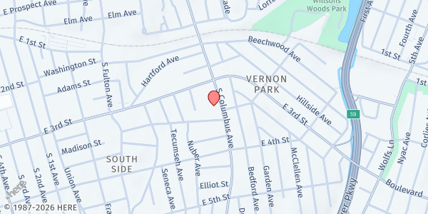 Map showing MOUNT VERNON SEVENTH DAY ADVENTIST CHURCH SOUP KITCHEN at 230 SOUTH COLUMBUS AVENUE, MOUNT VERNON, NY