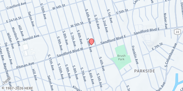 Map showing PGM Sandford at 11 W Sandford Blvd, Mt Vernon, NY