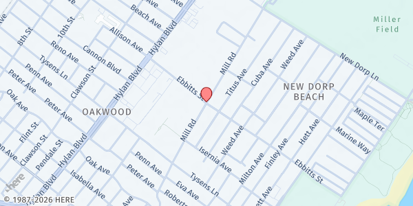Map showing CHASI MFP - Ebbits St. & Mill Road at 38 Ebbitts Street, New Dorp Beach, NY