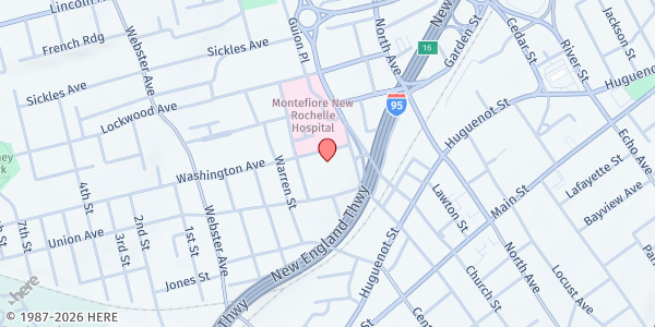 Map showing HOPE COMMUNITY SERVICES FOOD PANTRY at 50 Washington Avenue, New Rochelle, NY