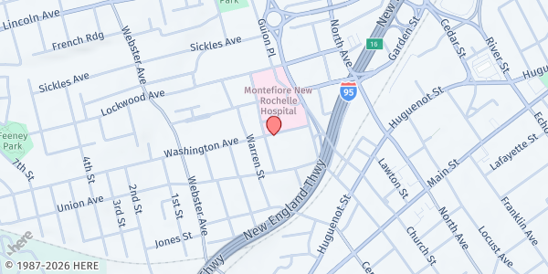 Map showing HOPE COMMUNITY SERVICES FOOD PANTRY at 50 WASHINGTON AVENUE, NEW ROCHELLE, NY