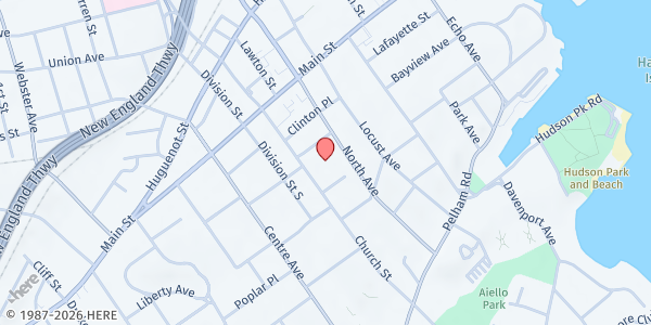 Map showing MASTERS HELPING HAND FOOD PANTRY at 70 CHURCH STREET, NEW ROCHELLE, NY