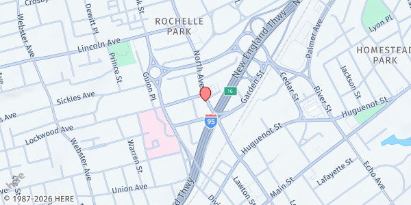 Map showing UNITED COMMUNITY CENTER OF WESTCHESTER FOOD PANTRY at 360 NORTH AVENUE, NEW ROCHELLE, NY