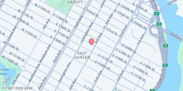 Map showing A New Beginning International Ministry at 180 East 118th Street, New York, NY
