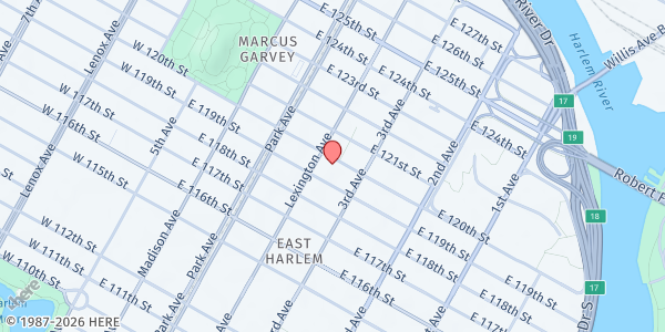 Map showing Afrikana Food Pantry at 160 East 120th Street, New York, NY