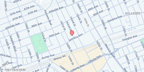 Map showing AIDS Center of Queens County at 89-74 162nd St, New York, NY