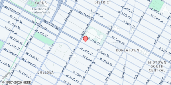 Map showing Antonio Olivieri Center at 257 West 30th Street, New York, NY