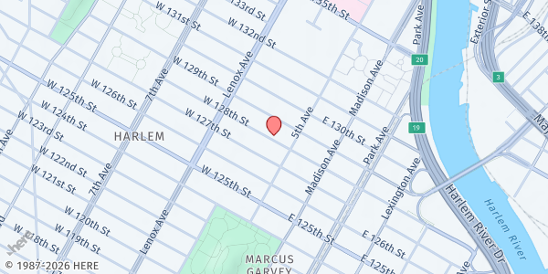 Map showing Christ Temple of the Apostolic Faith at 5 W 128th St, New York, NY