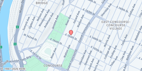 Map showing Church of God of Prophecy - Bronx, NY at 85 EAST 165TH STREET, NEW YORK, NY