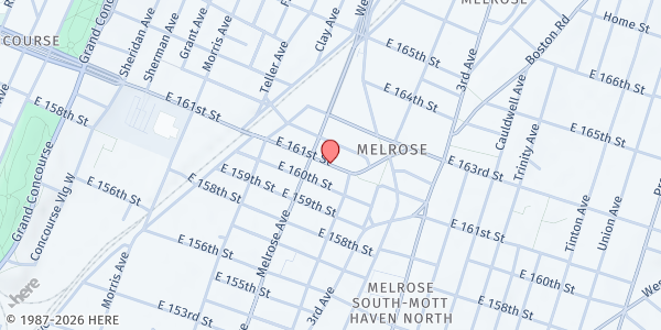 Map showing El Coqui Liberation Community Garden at 414 E 161st St, New York, NY