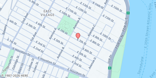 Map showing Graffiti Church at 205 East 7th Street, New York, NY