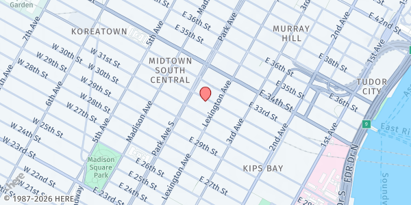 Map showing Grand Central Neighborhood Social Services at 120 EAST 32ND STREET, New York, NY