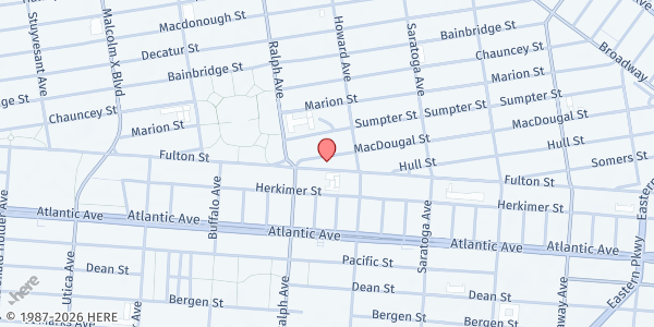 Map showing Greater Mt. Zion Pentecostal Church at 1903 Fulton St, New York, NY