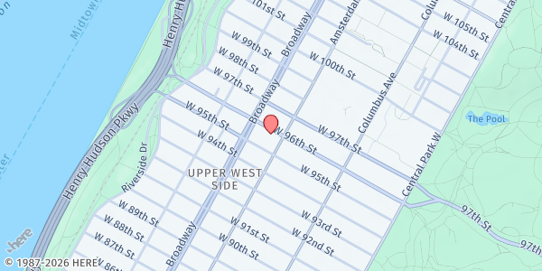 Map showing Holy Name of Jesus Church at 202 West 96th Street, New York, NY