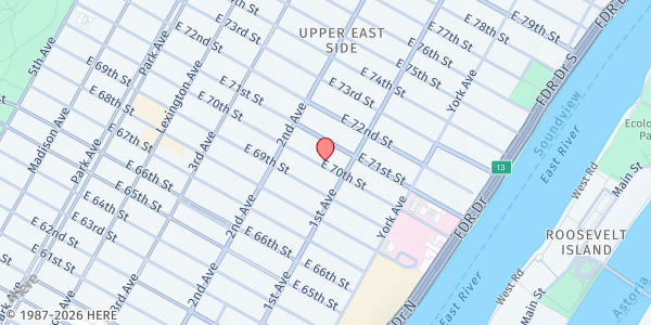 Map showing Lenox Hill Neighborhood House - Community Meals To Go at 331 E 70th Street, New York, NY