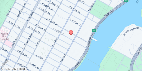 Map showing Macedonia Church Assemblies of God Food Pantry at 340 E 106th St, New York, NY