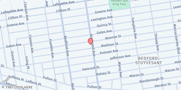Map showing Mount Hope Pilgrim Spiritual Baptist at 416 Nostrand Ave, New York, NY