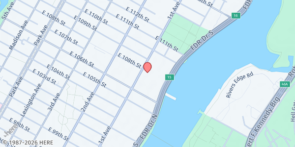 Map showing North General Hospital WIC Program - Settlement Site at 309 E 104th St., New York, NY