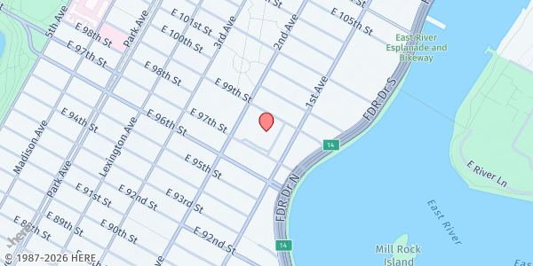 Map showing NYC Health + Hospitals Metropolitan WIC at 1901 1st Ave, New York, NY