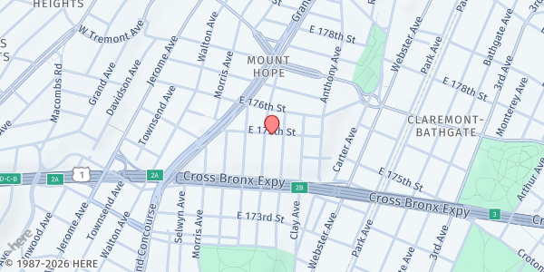 Map showing REVELACION DIVINA FOOD PANTRY at 240 EAST 175TH STREET, NEW YORK, NY