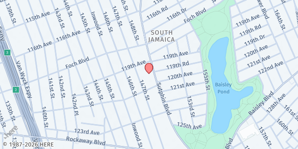 Map showing Rush Temple A. M. E. Zion Church at 119-48 Sutphin Blvd, New York, NY