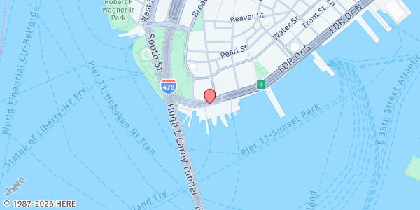 Map showing Staten Island Ferry Terminal at 4 Whitehall St, New York, NY