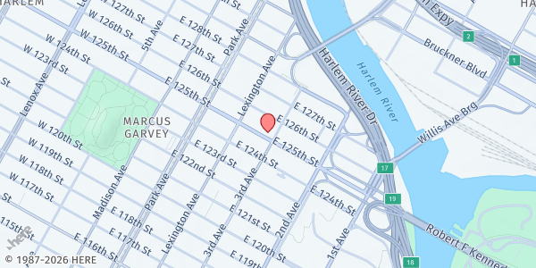 Map showing THE SALVATION ARMY MANHATTAN CITADEL at 175 East 125th Street, New York, NY