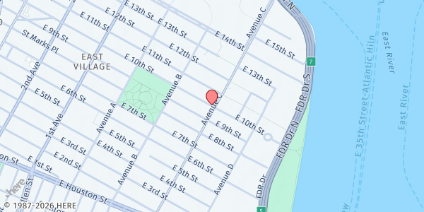 Map showing Tompkins Square at E 10th St, New York, NY