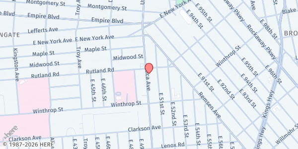 Map showing UNITED COMMUNITY BAPTIST CHURCH at 545 Utica Ave, New York, NY