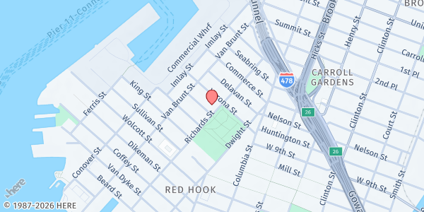 Map showing Visitation of the Blessed Virgin Mary Roman Catholic Church at 98 Richards St, New York, NY
