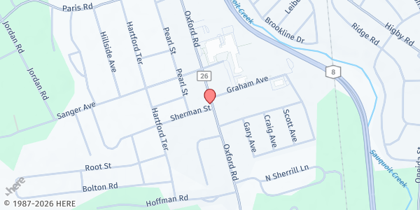 Map showing Angels Among Us Food Pantry at 66 Oxford Road, New, NY