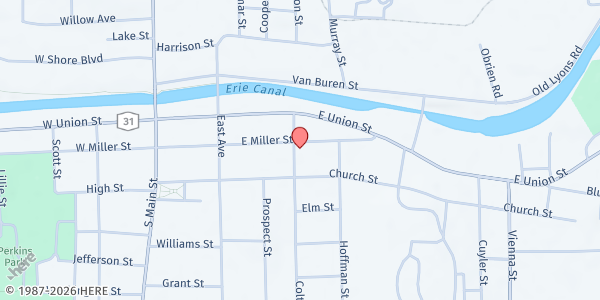 Map showing Newark Food Closet at 301 E. Miller Street, Newark, NY