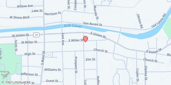 Map showing Newark Free Lunch Program at 301 E. Miller Street, Newark, NY