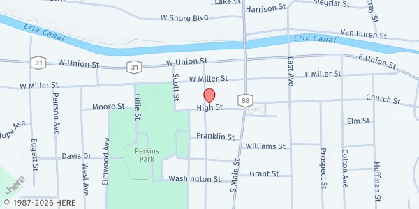 Map showing Newark Public Library (Friends Group) at 121 High St, Newark, NY