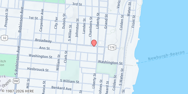 Map showing Newburgh Farmers' Market at 95-107 Broadway, Newburgh, NY