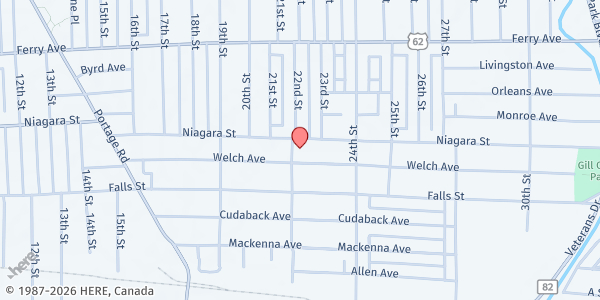 Map showing CHRIST REDEMPTION TABERNACLE FOOD PANTRY at 339 22nd Street, Niagara Falls, NY